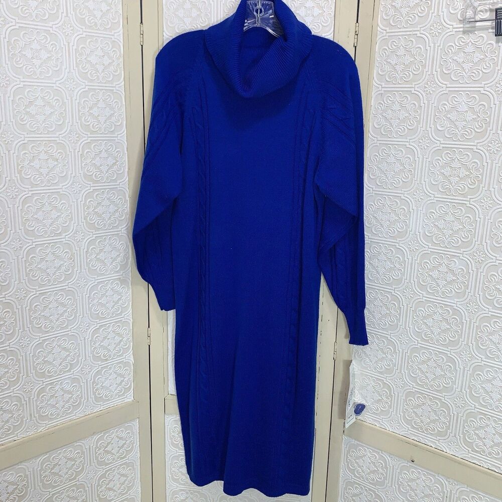 Vintage Silver Threads Women's M Royal Blue Cowl Neck Knit Dress NWT
